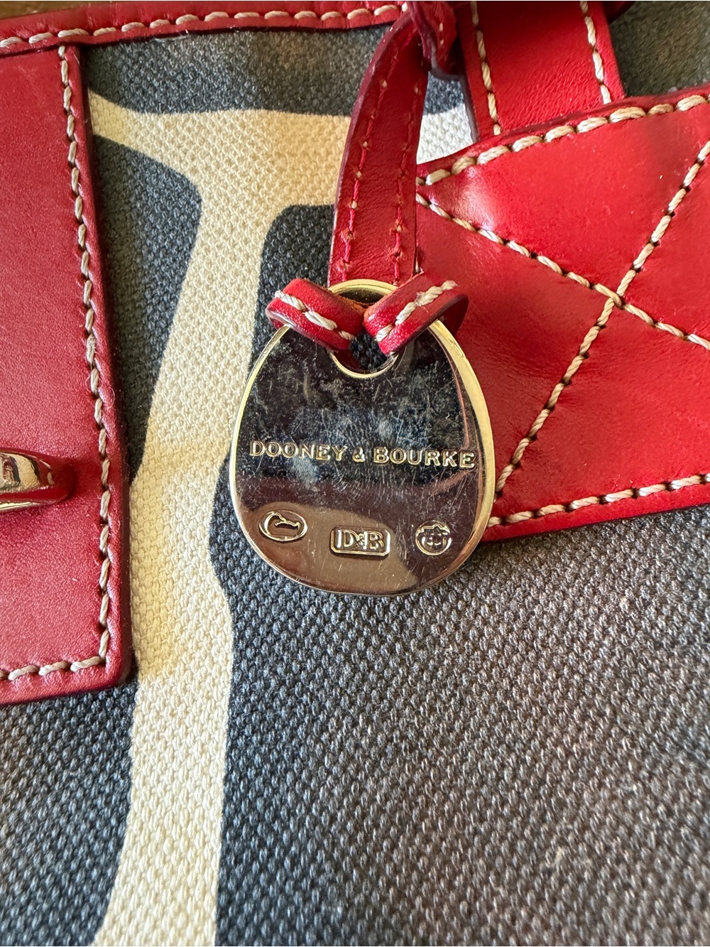 Dooney & Bourke Brown Giraffe-Print Tote with Red Trim - Picture 6 of 10